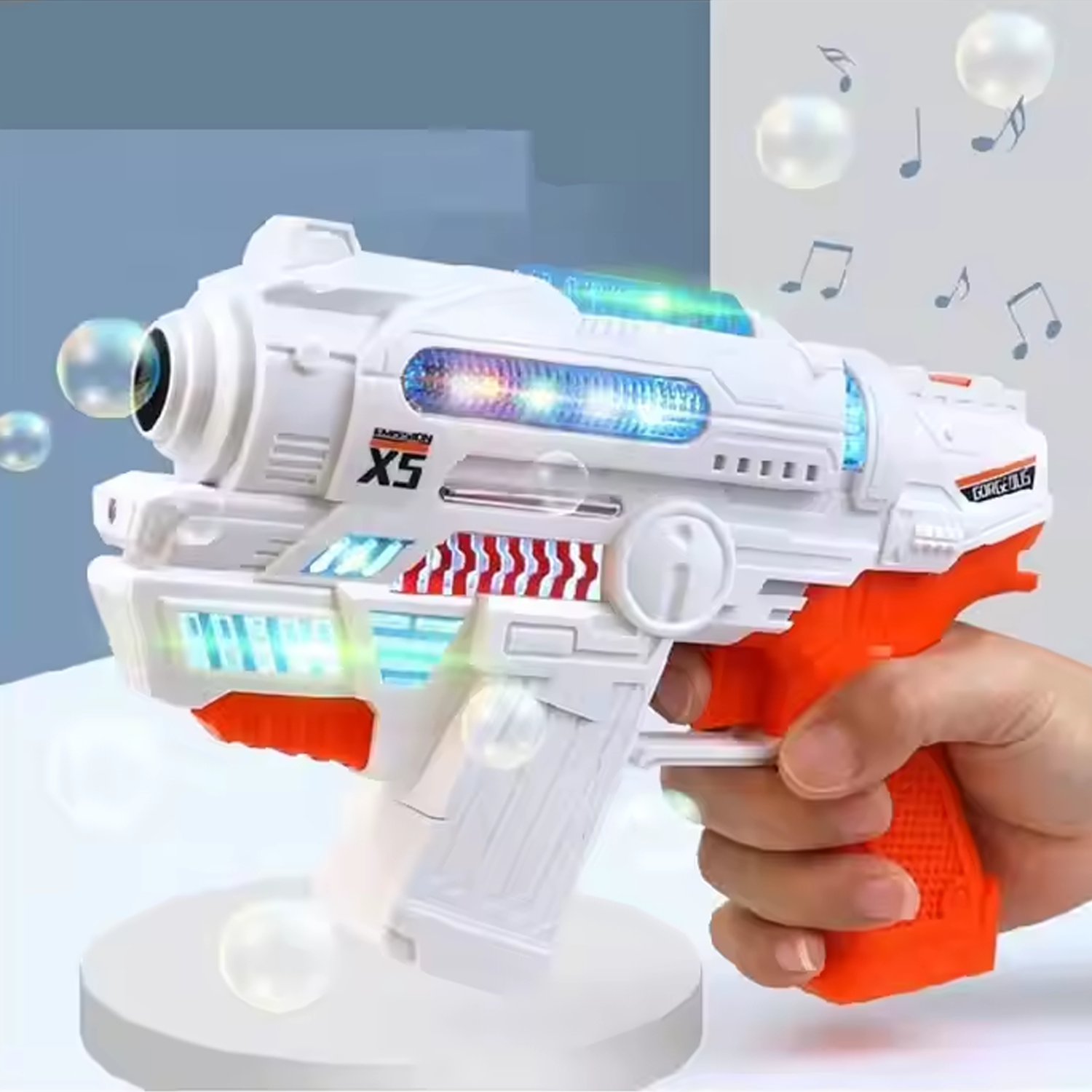 Electronic Bubble Gun Toy With Lighting and Music Cell Operated